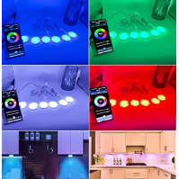 Kruhové RGB vícebarevné stmívatelné LED podskádlové osvětlení pro kuchyňské vitríny kompatibilní s Alexou, Echem, Google Home (ž